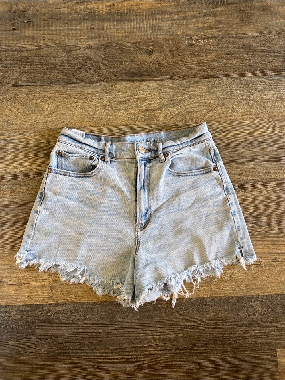 American Eagle Outfitters High-Waist Light Blue Frayed Denim Shorts